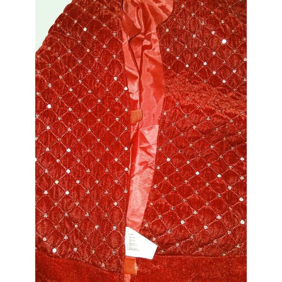 Large Double-Sided Reversible Red Embroidered Velvet Tree Skirt Sequins Velcro C - Picture 4 of 5